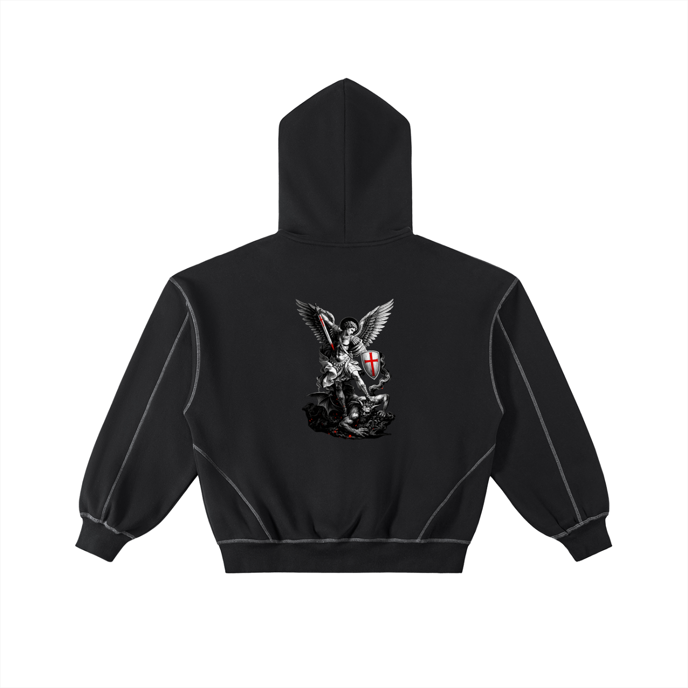 HESREAL "Triumph Over Evil" Contrast-Stitched Fleece Zip Hoodie