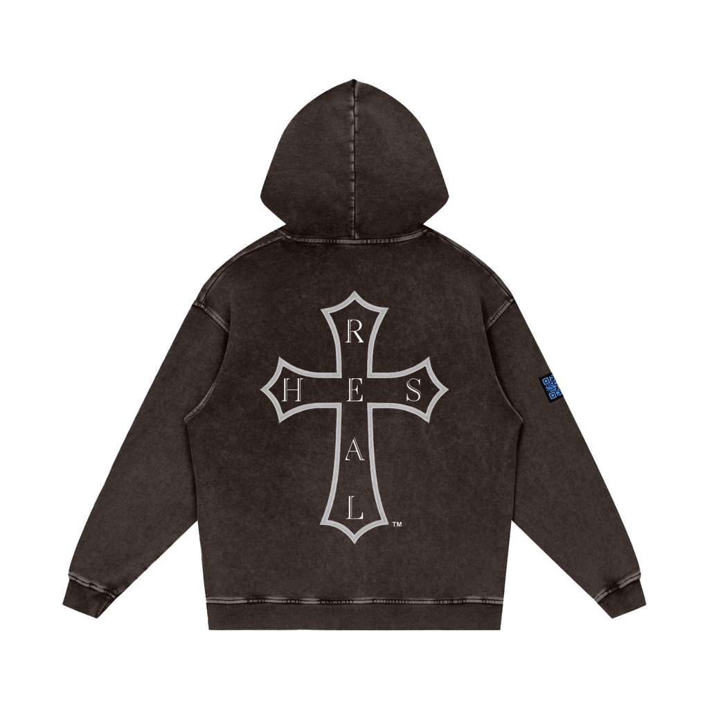 HES REAL "Crown" Snow Washed Loose Cotton Hoodie
