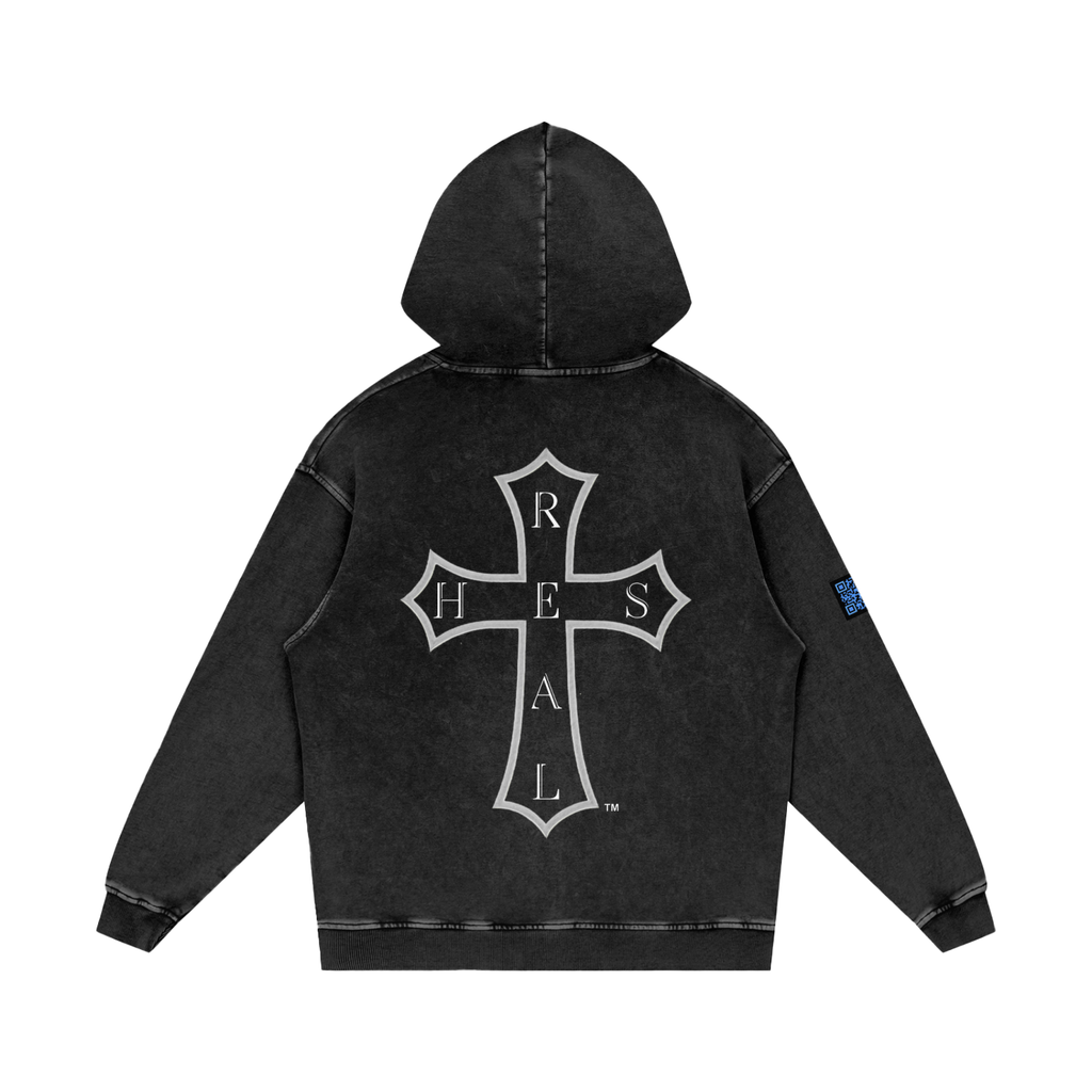 HES REAL "Crown" Snow Washed Loose Cotton Hoodie