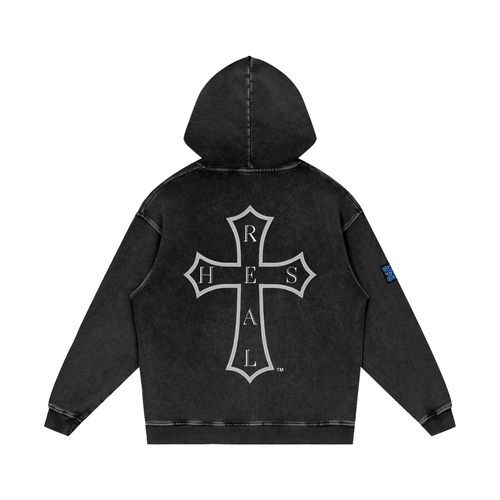 HES REAL "Crown" Snow Washed Loose Cotton Hoodie