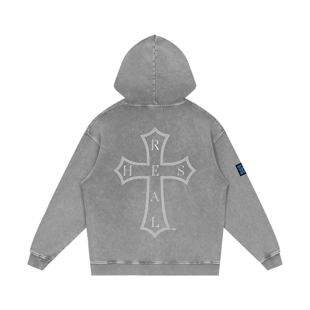 HES REAL "Crown" Snow Washed Loose Cotton Hoodie