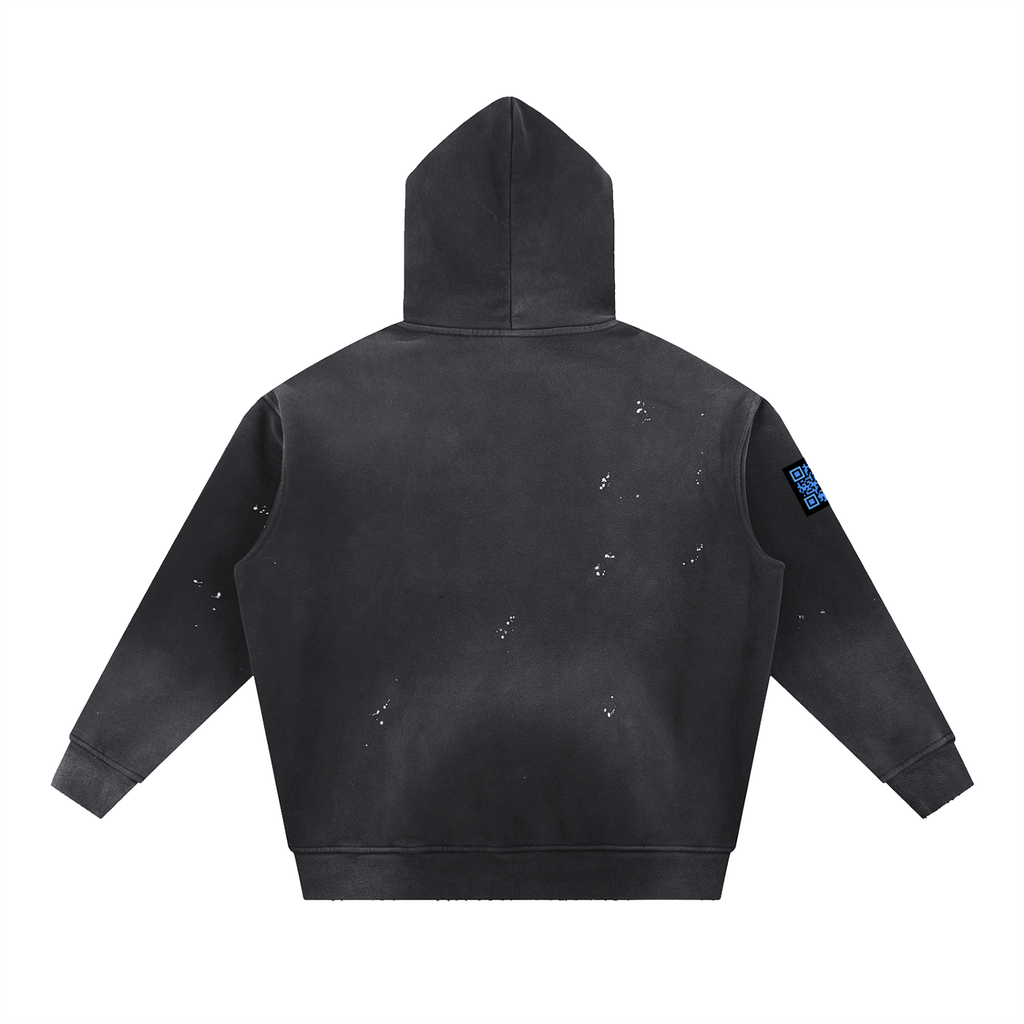HESREAL Vintage Washed Frayed Fleece Hoodie