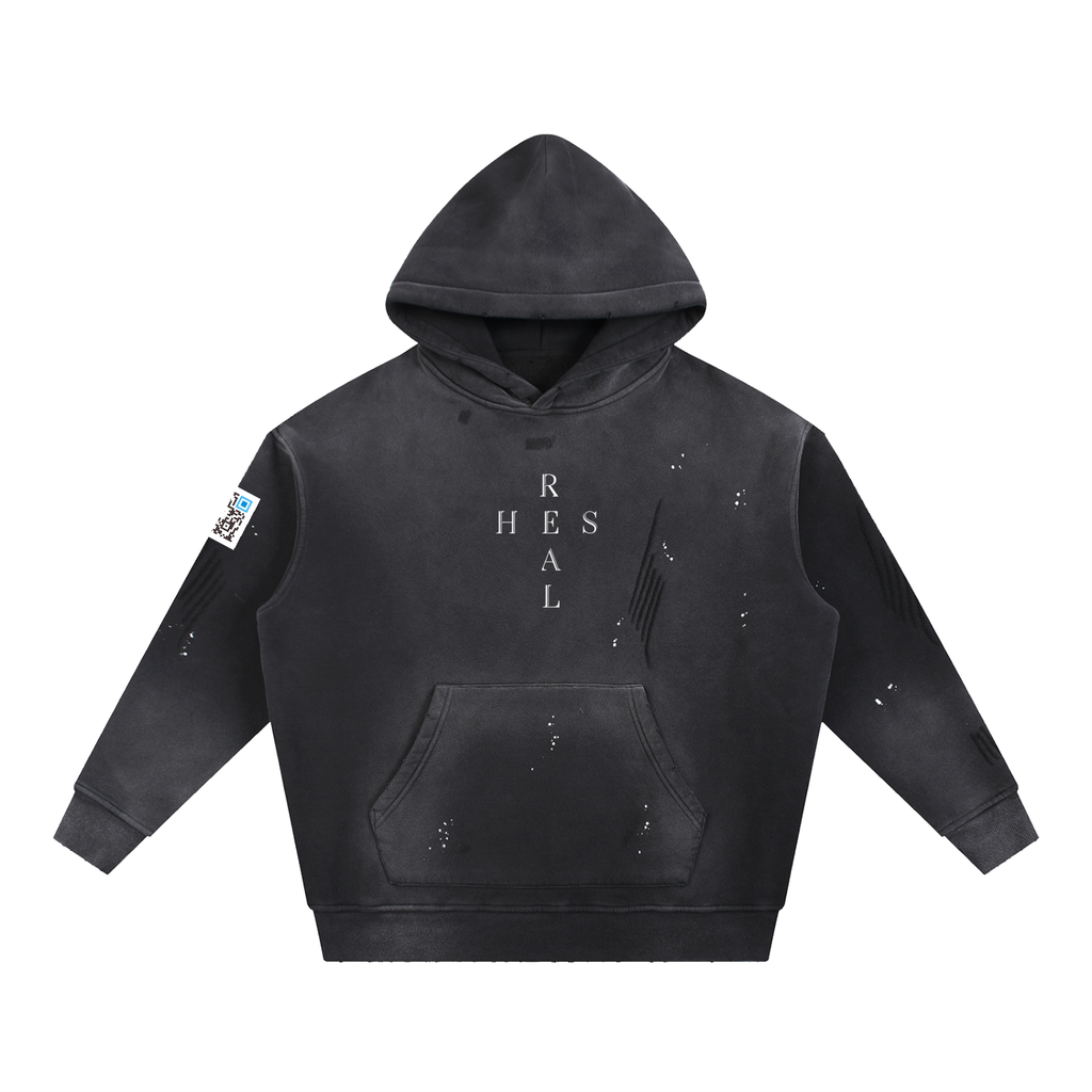 Vintage Washed Frayed Fleece Hoodie