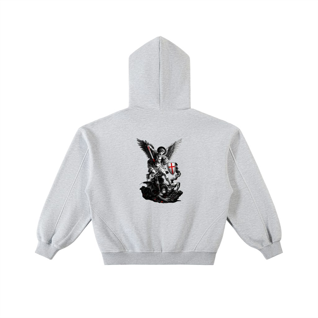 HESREAL "Triumph Over Evil" Contrast-Stitched Fleece Zip Hoodie