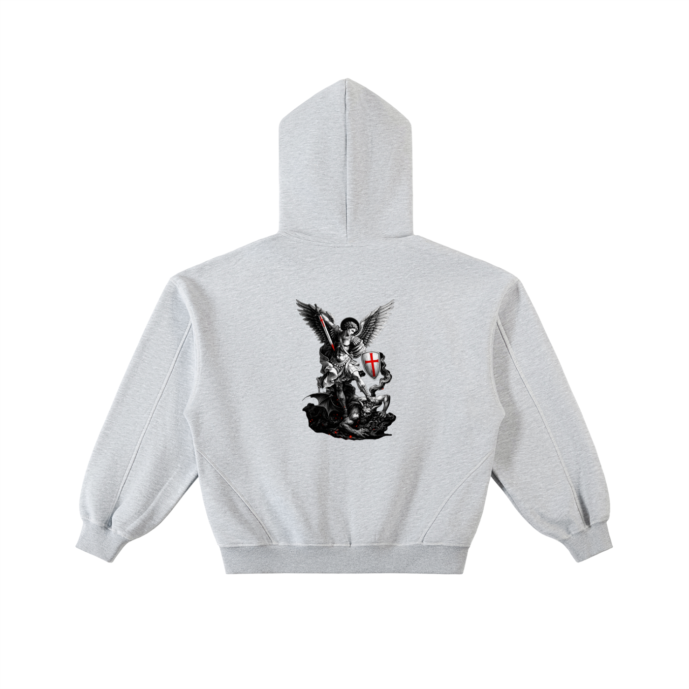 HESREAL "Triumph Over Evil" Contrast-Stitched Fleece Zip Hoodie