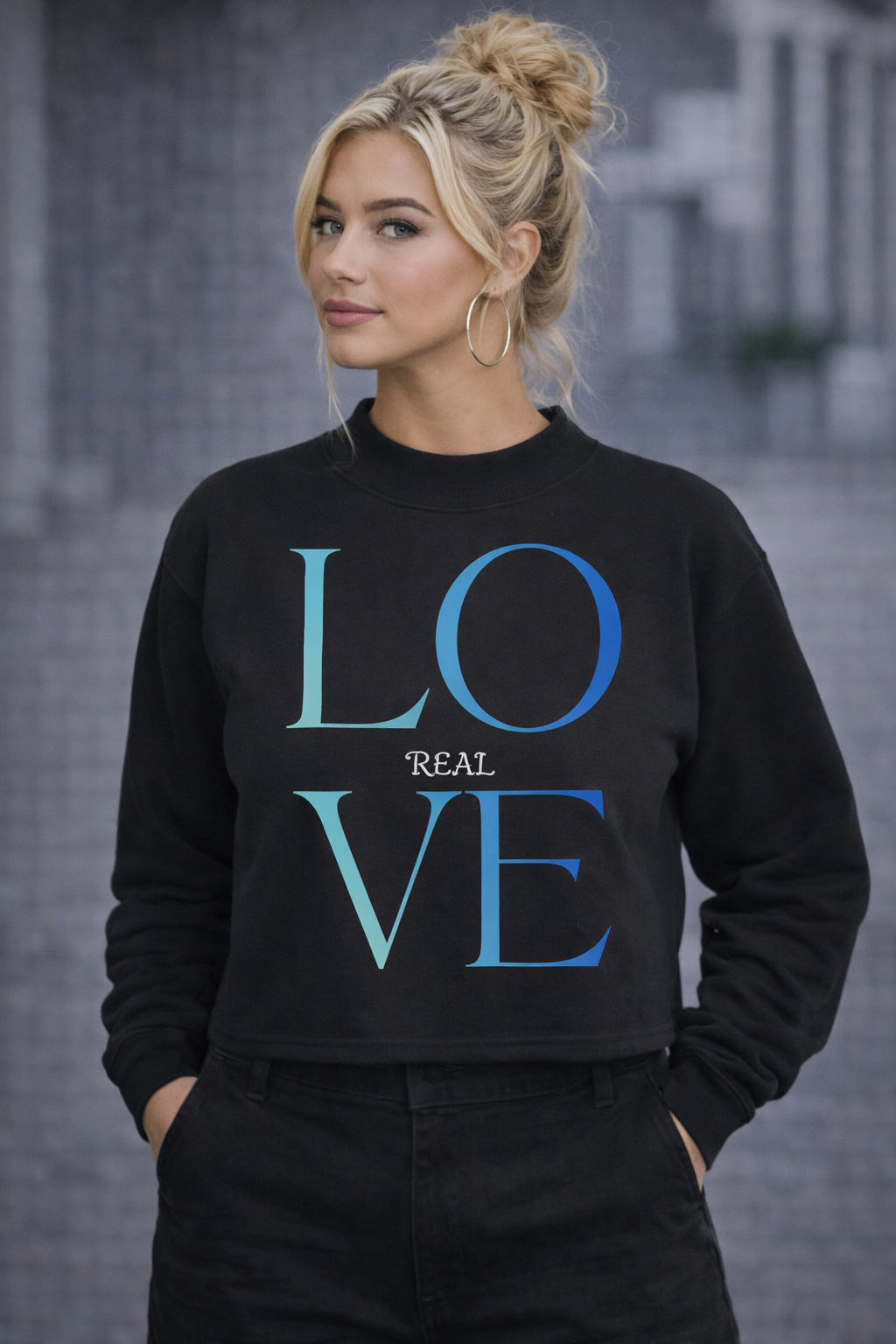 HESREAL/HER "Real Love"  Fleece Mock-Neck Crew Sweatshirt