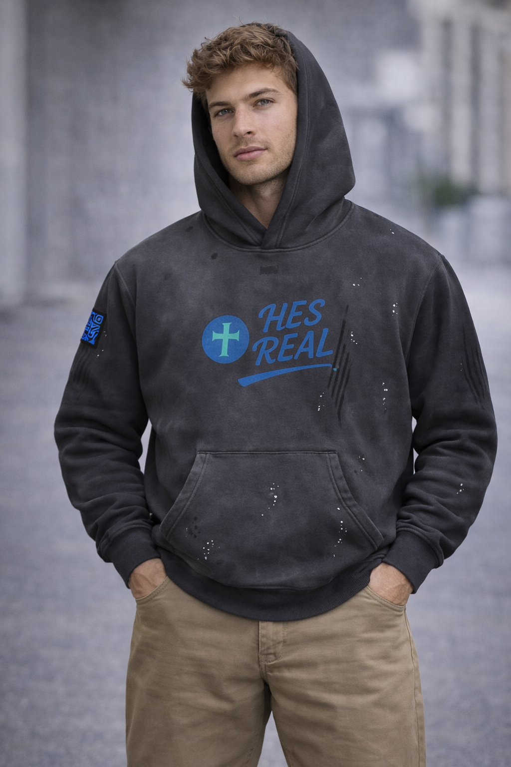 HESREAL Vintage Washed Frayed Fleece Hoodie