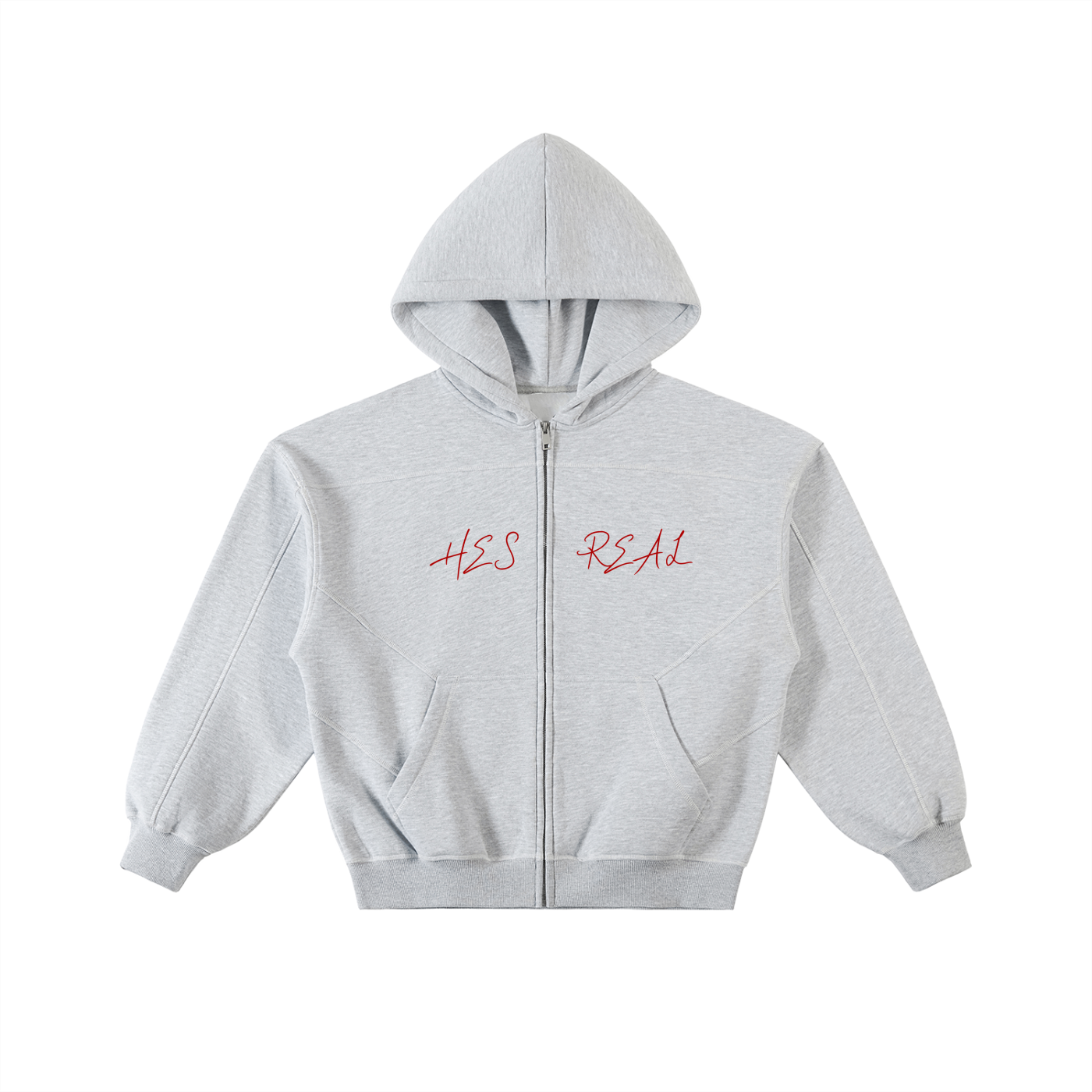 HESREAL "Triumph Over Evil" Contrast-Stitched Fleece Zip Hoodie