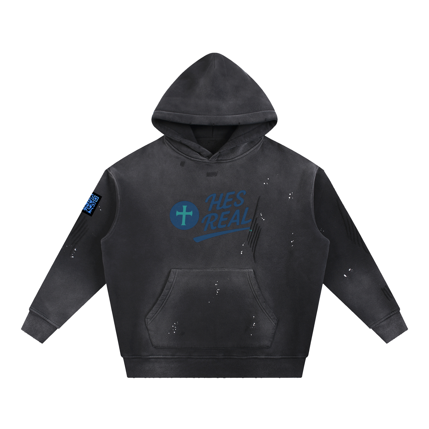 HESREAL Vintage Washed Frayed Fleece Hoodie