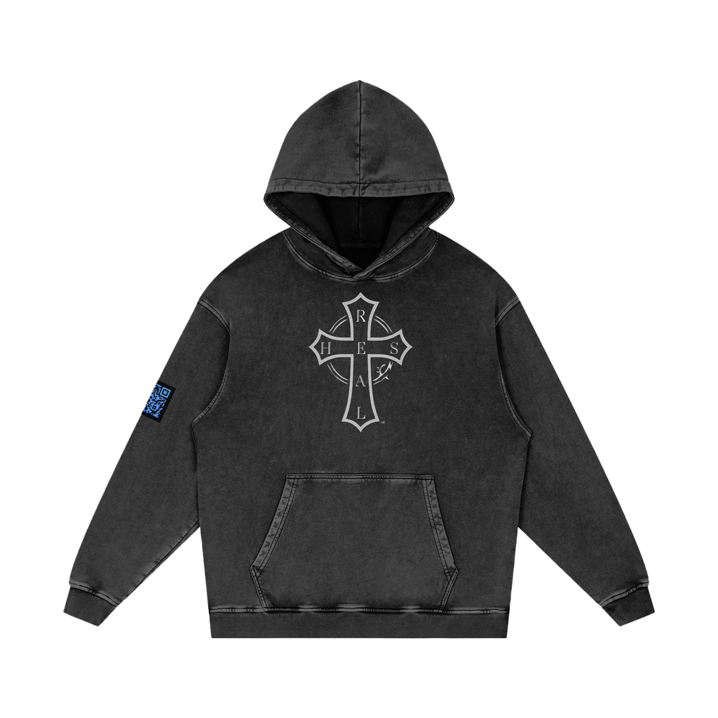 HESREAL "Cross"  Snow Washed Loose Cotton Hoodie