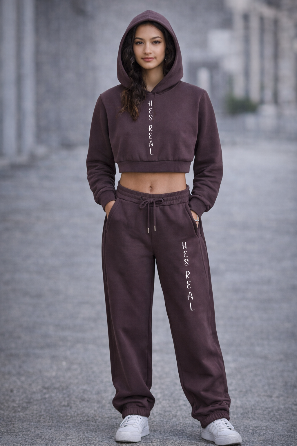 HES REAL/HER Vertical Design Drawstring Straight-Leg Sweatpants